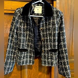 Allegra K Women's Elegant Plaid Tweed Work Office Outwear Short Blazer, XS, NWT